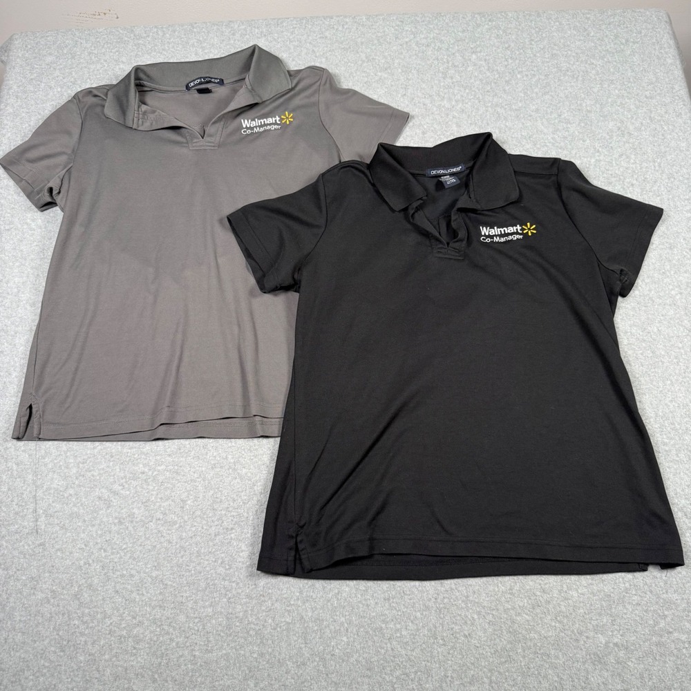 Devon & Jones Walmart Co-Manager Polo Shirt Bundle Womens XL Gray Black 2pk